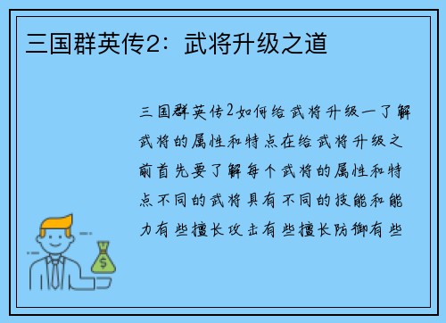 三国群英传2：武将升级之道