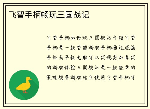 飞智手柄畅玩三国战记