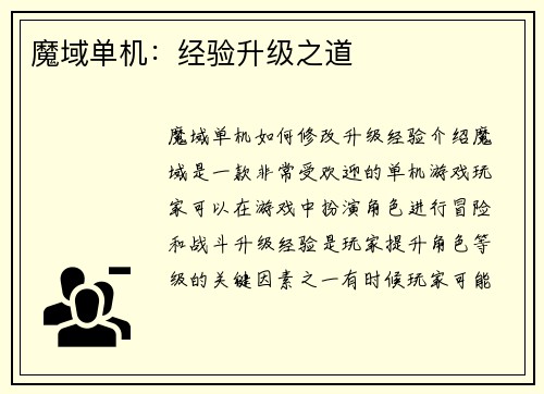 魔域单机：经验升级之道